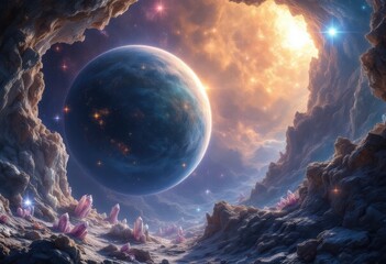 Cosmic Landscape Alien Planet Nebula.