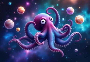 Cosmic Octopus Floating in a Celestial Galaxy.