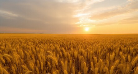 Golden Wheat Field Sunset Landscape.