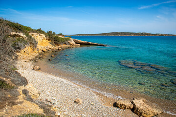View of Lageri beach on Paros Island in the Cyclades, Greece