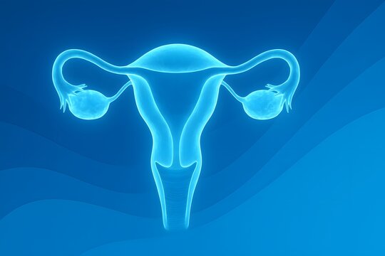 High-quality medical illustration of the female reproductive system showing the uterus, ovaries, and fallopian tubes. Ideal for gynecology, fertility, PCOS, education, and health awareness materials. - Powered by Adobe