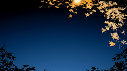 月夜に浮かび上がる紅葉のシルエットフレーム