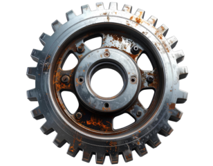 Firefly_strawberry isolated on white background clipping path full depth of field - Firefly_Round metal gear metal gear machine cut out png isolated on transparent background  