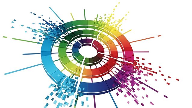 Colorful Abstract Radial Burst of Geometric Shapes and Lines.