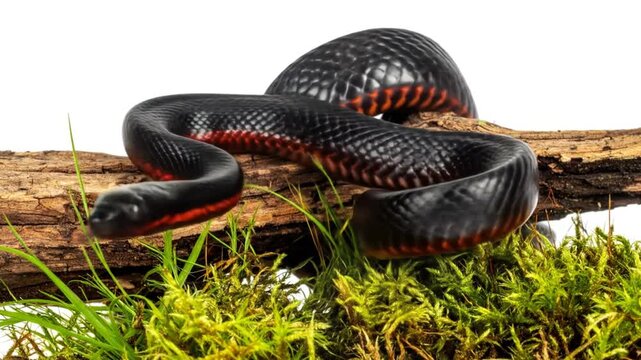 A captivating display of a stunning black snake with vibrant red stripes, wildlife beauty