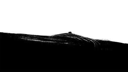 Minimalist Monochrome Landscape Silhouette with Vehicle on Hilltop Illustration