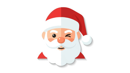 A charming flat design illustration of Santa Claus winking, featuring his iconic red hat, white beard, and rosy cheeks, on a clean white background.