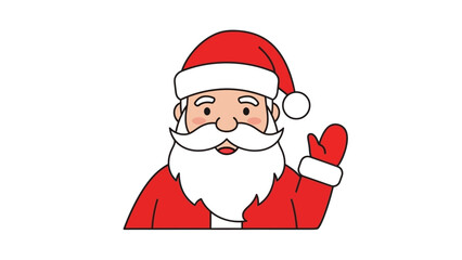 Cartoon illustration of Santa Claus with a red hat and white beard, waving hello.
