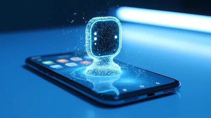 Digital smartwatch glowing and connecting with a smartphone screen for artificial intelligence concept and secure data transfer - Powered by Adobe