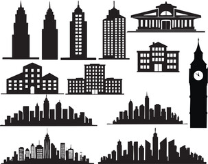 City and Urban Building Silhouettes on White Background Vector Fully Editable Smart Object Text Effect