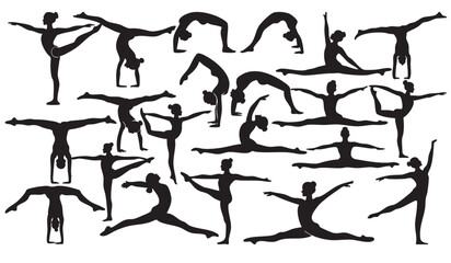 Gymnastic Ballet and Flexibility Silhouettes on White Background Vector Fully Editable Smart Object Text Effect