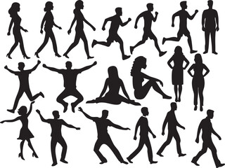 Human Action Movement Silhouettes on White Background Vector Fully Editable Smart Object Text Effect