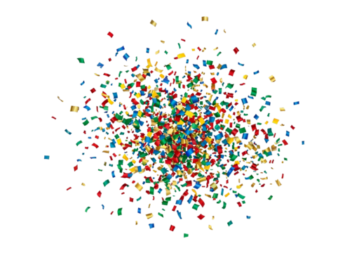 Colorful confetti explosion isolated on black background representing party celebration - Powered by Adobe