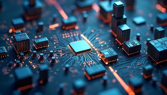 Hightech Circuit Board with Glowing Electronic Pathways