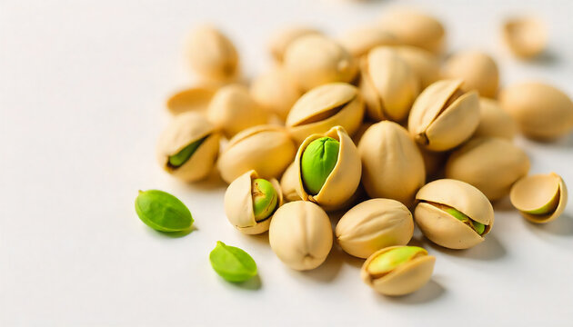 Pistachio nuts on white abstract background,
Pistachio nuts dried fruits 