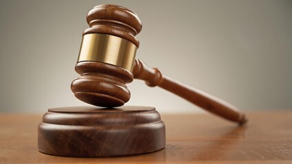 Obraz premium Wooden Gavel Symbolizing Law Justice and Authority on a Wooden Surface
