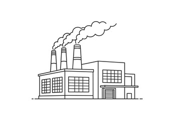 Obraz premium Industrial Factory Outline with Smoke Stacks and Grid Windows, Minimalist Design