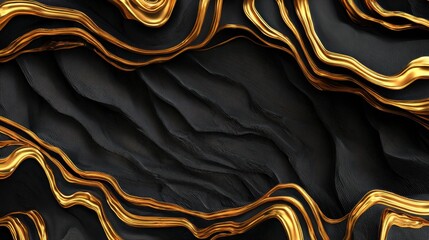 Elegant Premium Gold and Black Abstract 3D Waves Create a Striking Visual Experience