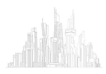 Naklejka premium Futuristic Cityscape Outline with Modern Architectural Design