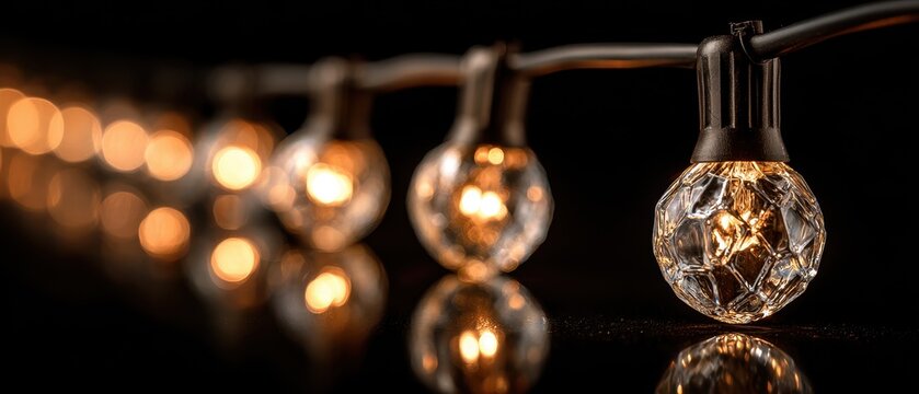String lights with warm glow for festive ambiance in dark setting