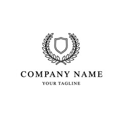 Elegant Laurel Wreath and Shield Logo Design for Company Branding.