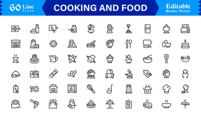 Cooking And Food Line Icon Set – Professional Minimal Kitchen Symbols, Modern Restaurant And Grocery Line Icon Collection
