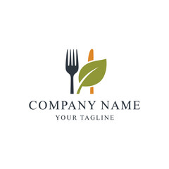 Elegant Logo Design Featuring Fork, Leaf, and Vertical Line for a Healthy Food Company.
