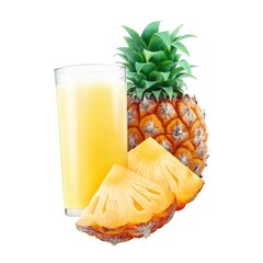 Refreshing pineapple juice with fresh pineapple slices and whole fruit