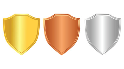 Gold Silver Bronze Award Shields Vector Metallic Winner Badges Set Isolated
