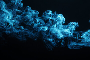 Ethereal blue smoke drifts and swirls against a dark background creating a mesmerizing abstract pattern