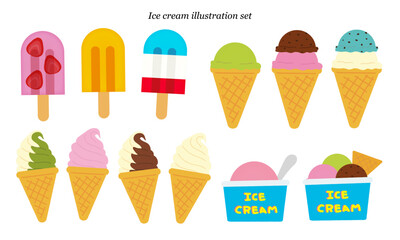 アイスイラストセット|アイスクリーム・アイスキャンディー・ソフトクリーム/商品・イベント向け素材/Ice cream illustration set
