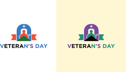 Veteran's Day graphic with soldier, ribbon, and star in two color schemes silhouette