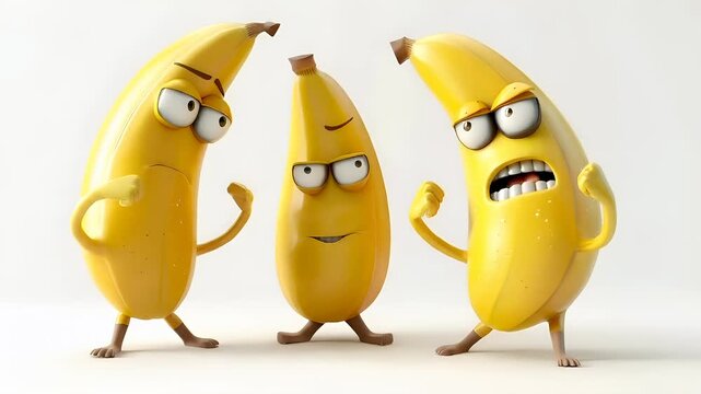 3D banana character with exaggerated facial expressions.