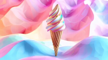 A vibrant, abstract digital artwork featuring a multicolored ice cream cone. The ice cream is depicted with a variety of hues, including pink, blue, yellow, and green. - Powered by Adobe