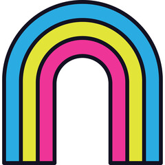 Stylized Rainbow Graphic with Pansexual Pride Colors Blue Yellow and Pink Against a Transparent Background