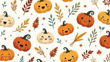 Fototapeta premium Whimsical Autumn Patchwork - Seamless Farmhouse Botanical Fun