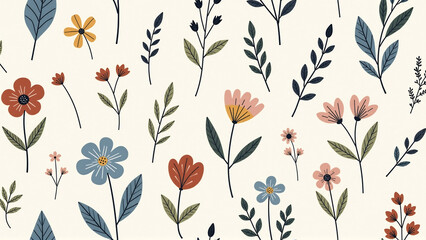 Nordic Folk Art Floral Pattern - Scandi Cottagecore Botanical Design
