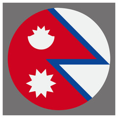 Circular flag of nepal, national symbol in red white blue isolated on white background, Vector