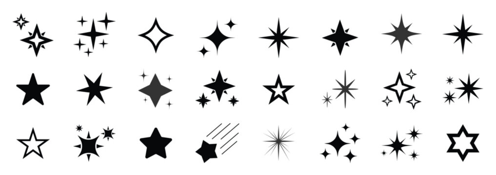 Star icon set. Sparkle star icons. Shine icons. abstract sparkle black silhouettes. Set of twinkling star vector.