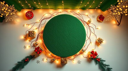 Elegant Christmas Decoration Display with Empty Green Circle and Sparkling Lights for Your Festive Message