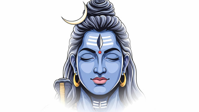Lord Shiva meditating peacefully with closed eyes and crescent moon in his hair, symbolizing spiritual enlightenment and divine power.
