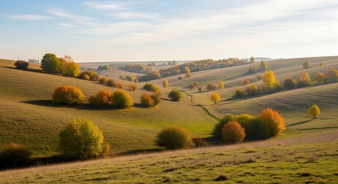 Rolling Hills of Autumn Splendor A Natural Landscape Painting