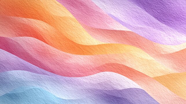 Vibrant abstract background featuring undulating waves of warm and cool pastel colors like orange, pink, purple, and blue with a subtle textured finish