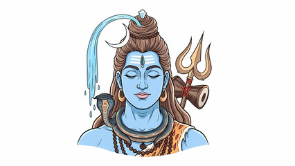 Lord Shiva meditating peacefully with flowing water and trident, embodying spiritual serenity and divine power, a symbol of hinduism and enlightenment.
