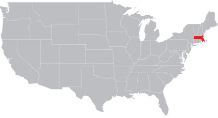 Massachusetts State on Map of USA Editable Vector.