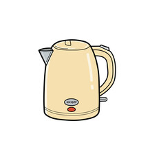 Cute Retro Electric Kettle Cartoon Illustration – Kitchen Appliance Vector