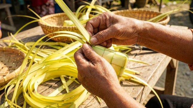 Precise Craft Tightening Weave of Ketupat Shell