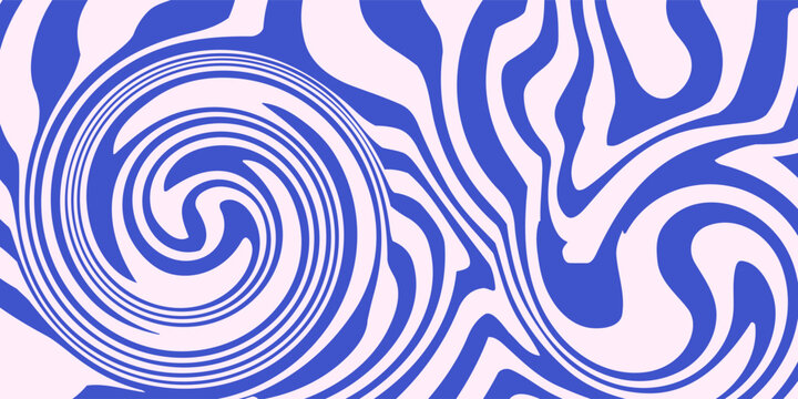 Abstract background pattern with colorful waves. Psychedelic groovy trippy y2k retro seamless pattern in blue and pink colors. Wavy and swirled brush strokes liquid background for packaging design