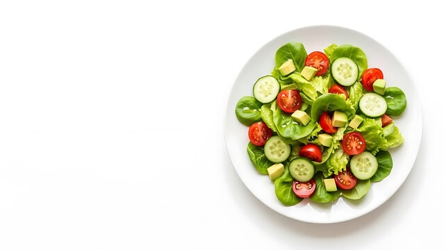 Fresh Green Salad with Tomatoes and Cucumber on White Plate - Powered by Adobe