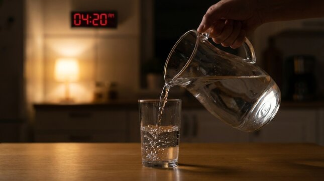 Essential Hydration Pouring Water in Dim Light for Suhoor